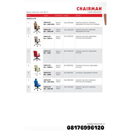 Kursi Kantor Chairman ABSOLUTE MC 2001 HRA 2001 HR 2001 A 2001 2005 A 2005 2101 HRA 2101 HR