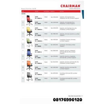 Kursi Kantor Chairman AXOR TS 03001 A 03001 03003 A 03003 03005 A 03005 03101 A 03101 03103 A 03103 03105 A 03105