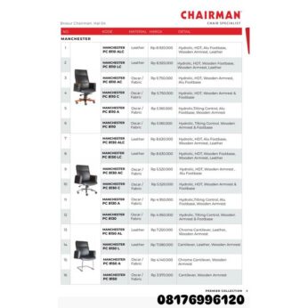 Kursi Kantor Chairman MANCHESTER PC 8110 ALC 8110 LC 8110 AC 8110 C 8110 A 8110 8130 ALC 8130 LC 8130 AC 8130 C 8130 A 8130 8150 AL 8150 L 8150 A 8150
