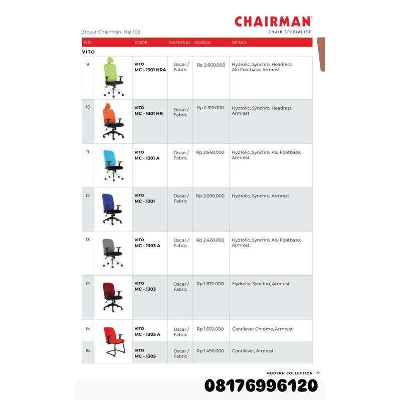 Kursi Kantor Chairman VITO MC 1301 HRA 1301 HR 1301 A 1301 1303 A 1303 1305 A 1305