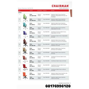 Kursi Kantor Chairman XENA MC 3001 HRA 3001 HR 3003 A 3003 3005 A 3005 3101 HRA 3101 HR 3103 A 3103 3105 A 3105 3155 A 3155 3153 A 3153