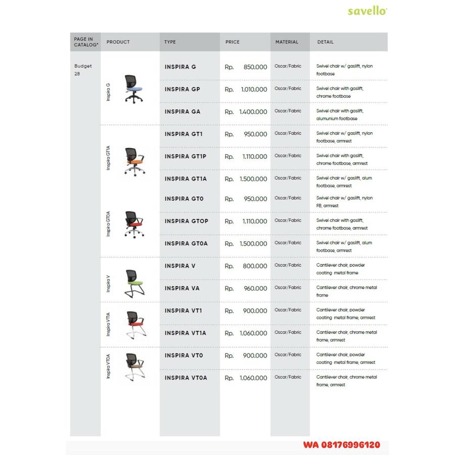 Kursi Kantor Savello INSPIRA G GP GA GT1 GT1P GT1A GTO GTOP GTOA V VA VT1 VT1A VTO VTOA