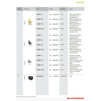 Kursi Kantor Savello ORBIT H HA HK HKA L LA LK LKA V VA VK VKA & PAPERACK