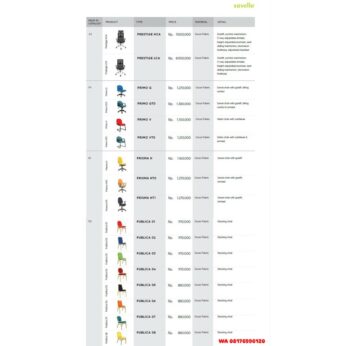 Kursi Kantor Savello PRESTIGE HCA LCA, PRIMO G GTO V VTO, PRISMA H HTO HT1, PUBLICA 01 02 03 04 05 06 07 08