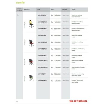 Kursi Kantor Savello SUPERTOP H HP HA L LP LA G GP GA V VA