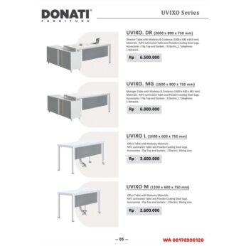 Meja Kantor Donati UVIXO. DR, MG, L, M, S, XS, WS 2P, WS 4P